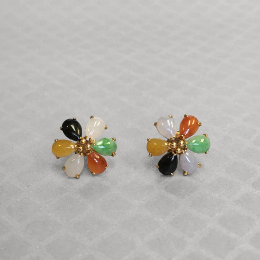 Preowned Yellow Gold and Multicolor Jade Stud Earrings