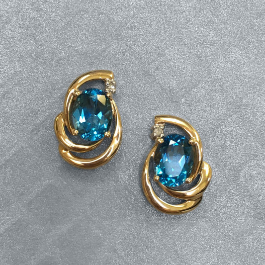 Preowned Yellow Gold Blue Topaz and Diamond Earrings
