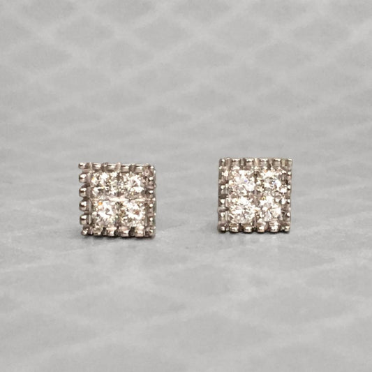 Preowned White Gold and Diamond Square Stud Earrings