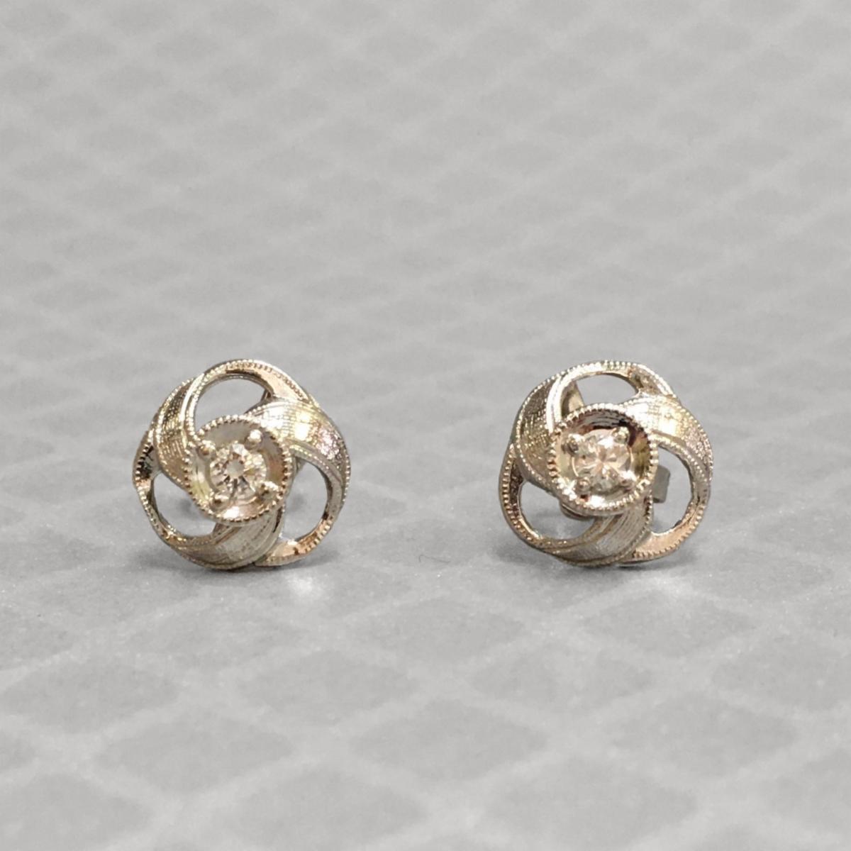 Preowned White Gold and Diamond Textured Swirl Stud Earrings