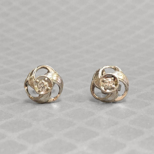 Preowned White Gold and Diamond Textured Swirl Stud Earrings