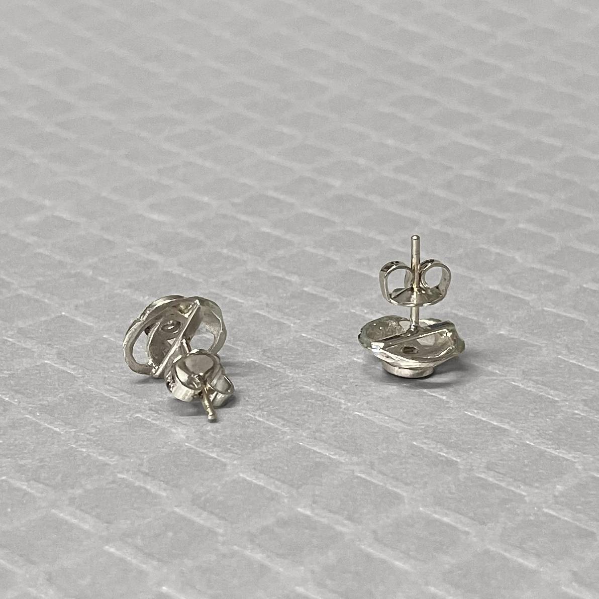 Preowned White Gold and Diamond Textured Swirl Stud Earrings