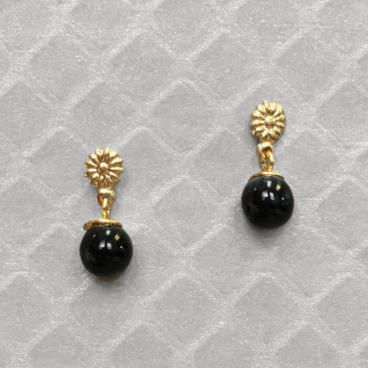 Preowned Yellow Gold and Onyx Bead Dangle Earrings