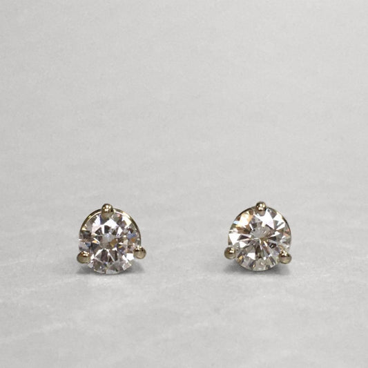 Preowned White Gold and Diamond Three Prong Stud Earrings