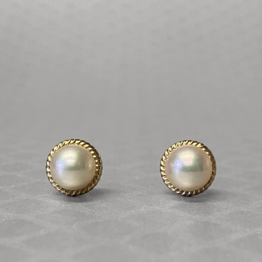 Preowned Yellow Gold and Akoya Pearl Stud Earrings