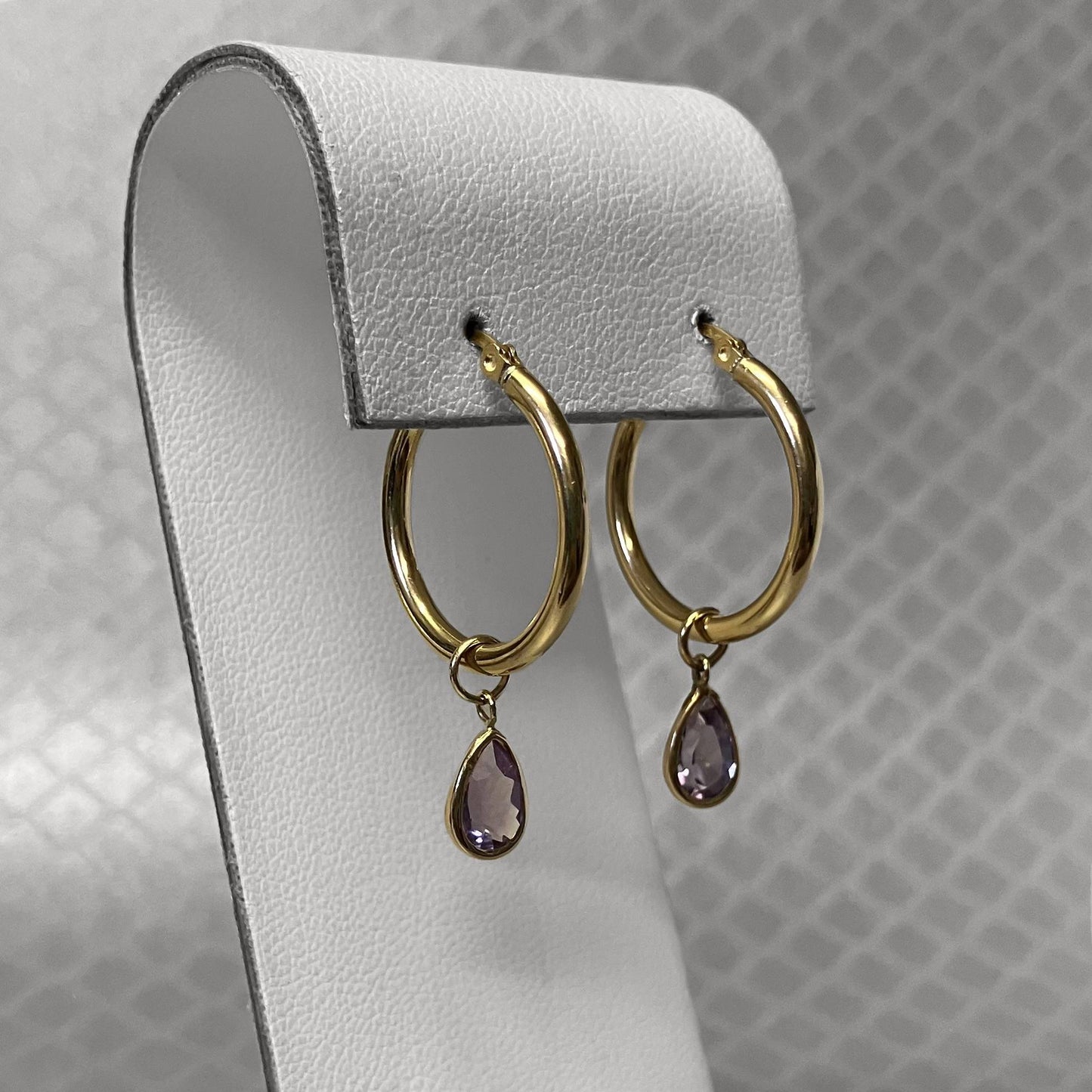 Preowned Yellow Gold Onyx, Tigers Eye, Citrine and Amethyst Interchangeable Hoop Earrings