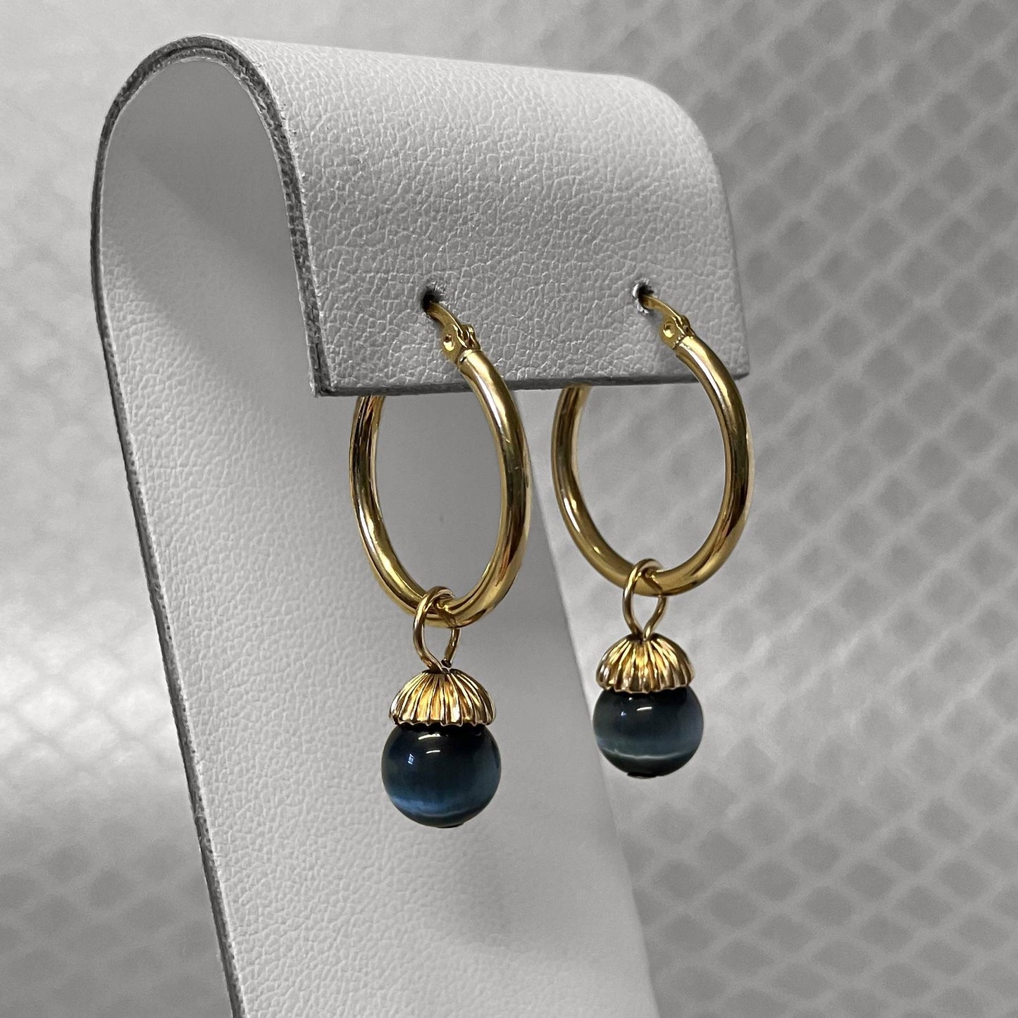 Preowned Yellow Gold Onyx, Tigers Eye, Citrine and Amethyst Interchangeable Hoop Earrings