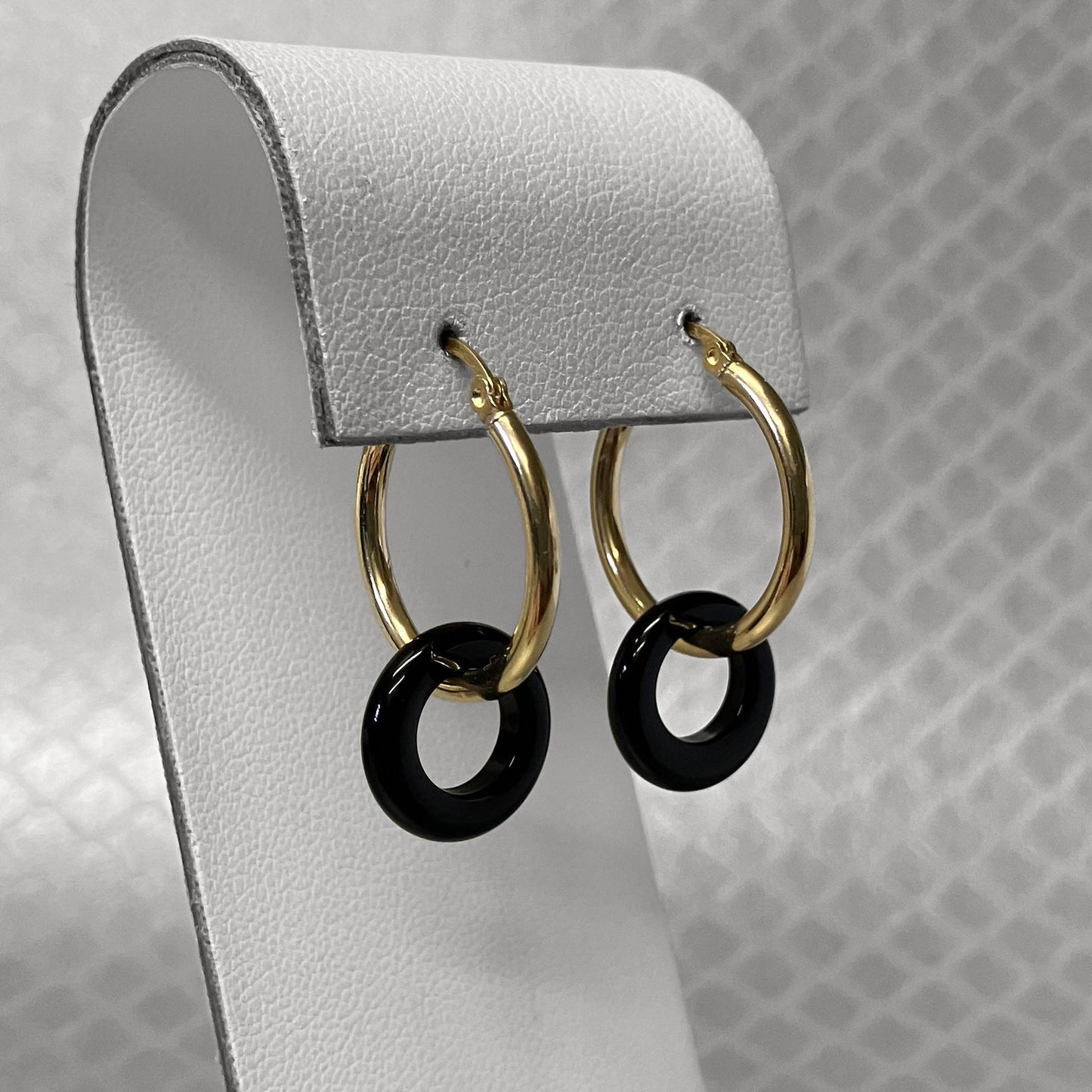 Preowned Yellow Gold Onyx, Tigers Eye, Citrine and Amethyst Interchangeable Hoop Earrings