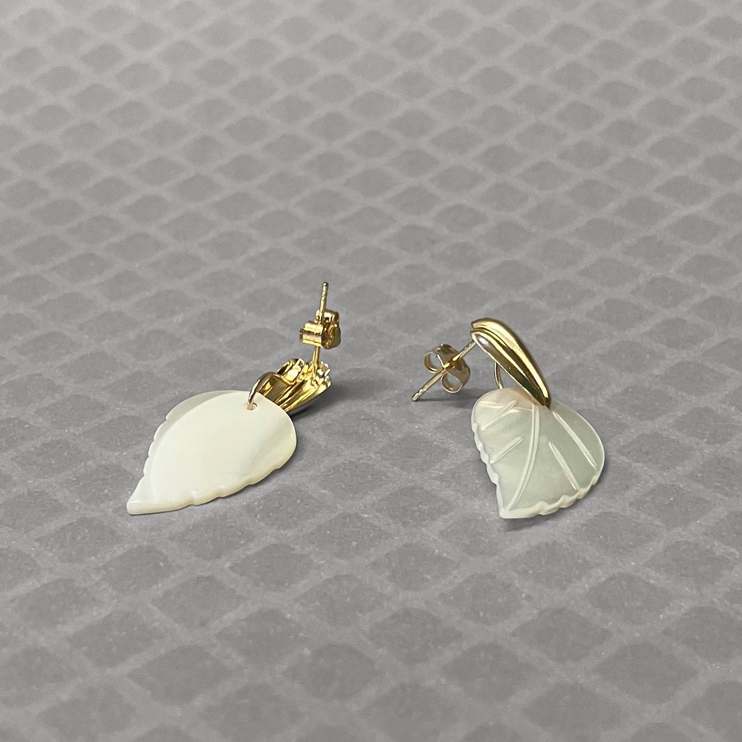 Preowned Yellow Gold and Mother of Pearl Leaf Earrings