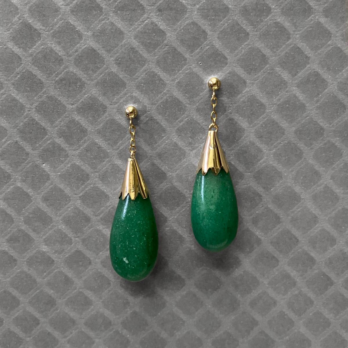 Preowned Yellow Gold and Aventurine Quartz Earrings