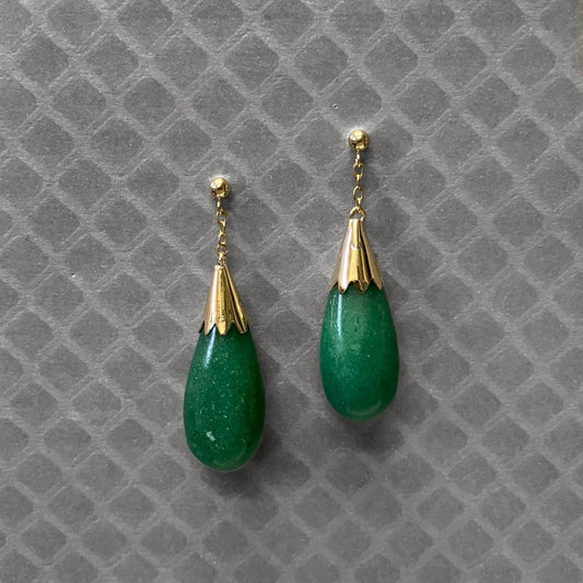 Preowned Yellow Gold and Aventurine Quartz Earrings