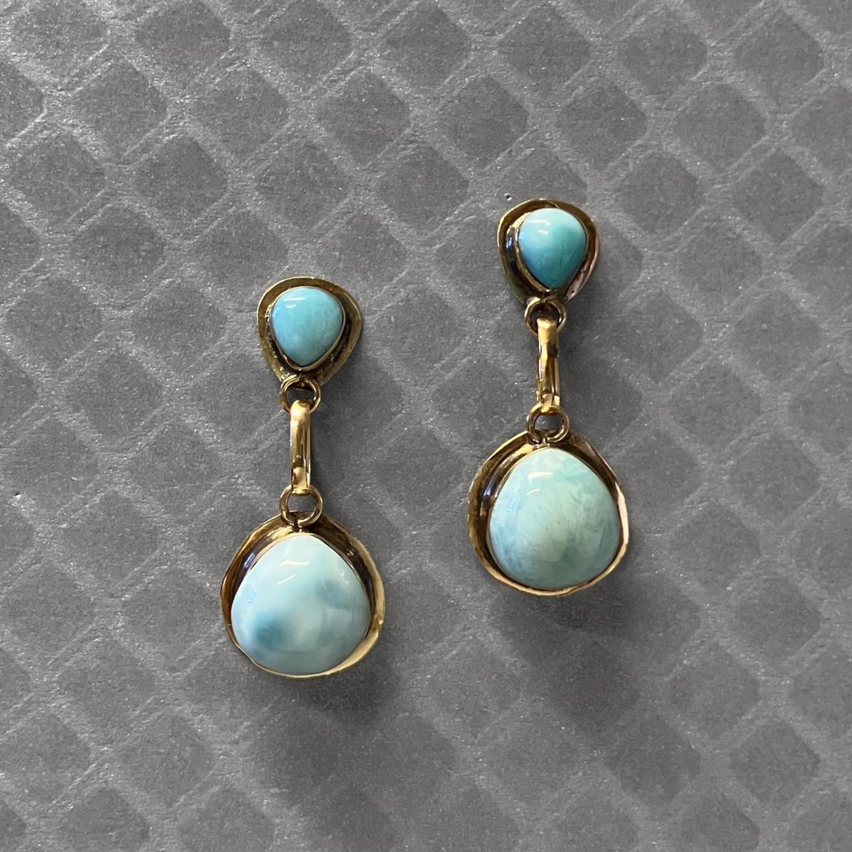 Preowned Yellow Gold and Larimar Dangle Earrings
