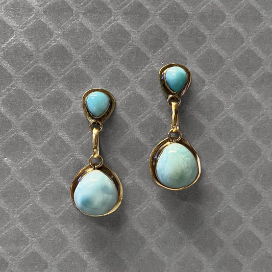 Preowned Yellow Gold and Larimar Dangle Earrings