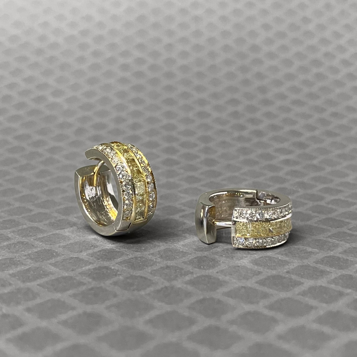 Preowned Yellow and White Gold Yellow and White Diamond Huggie Earrings