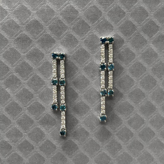Preowned White Gold White and Irradiated Blue Diamond Dangle Earrings