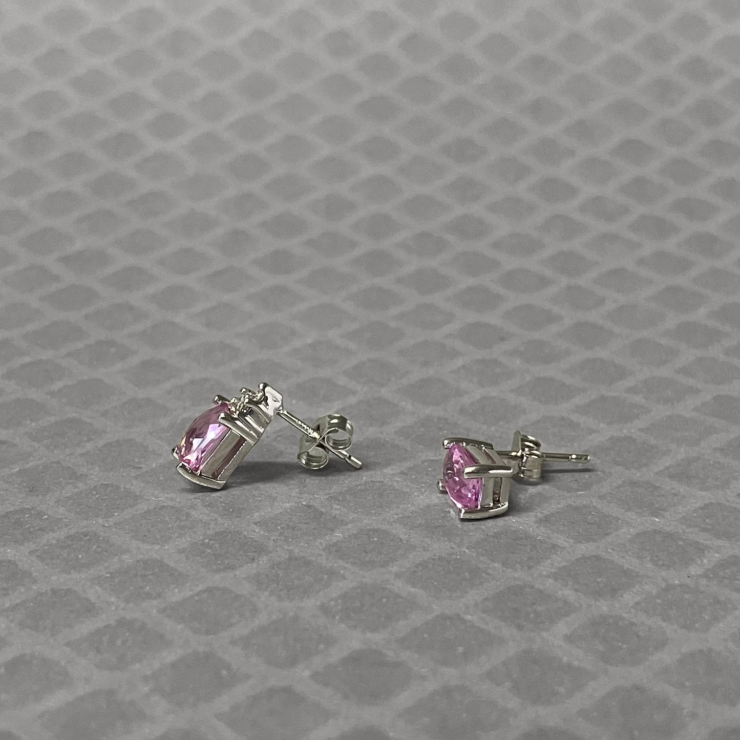 Preowned White Gold Synthetic Pink Sapphire and Diamond Stud Earrings