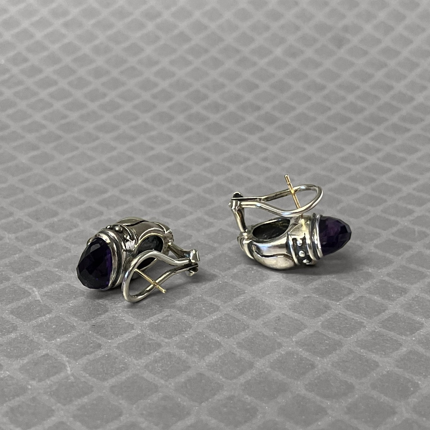 Preowned Sterling Silver and Yellow Gold Amethyst and Green Tourmaline William Schraft Earrings