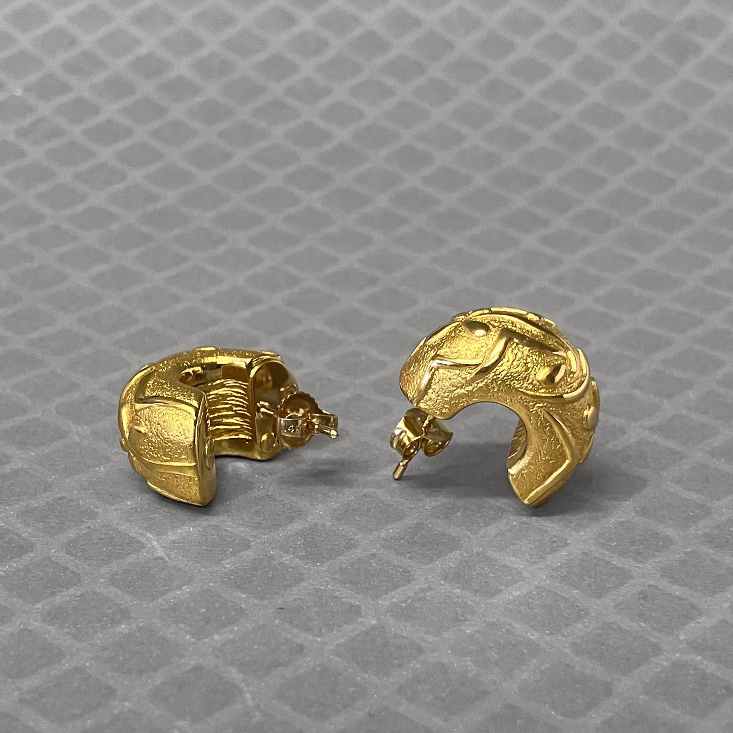 Preowned Yellow Gold Textured Half Hoop Charles Garnier Earrings