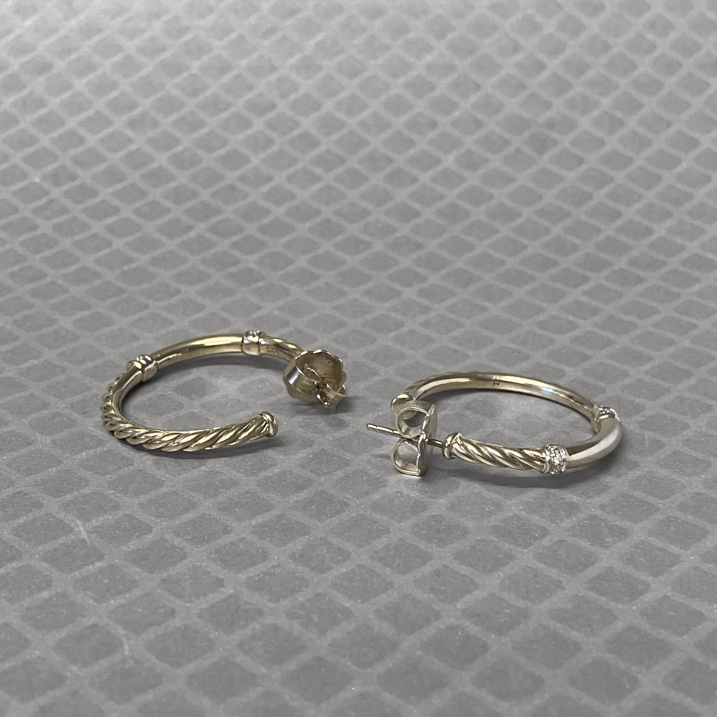 Preowned Sterling Silver and White Gold Diamond David Yurman Metro Hoop Earrings