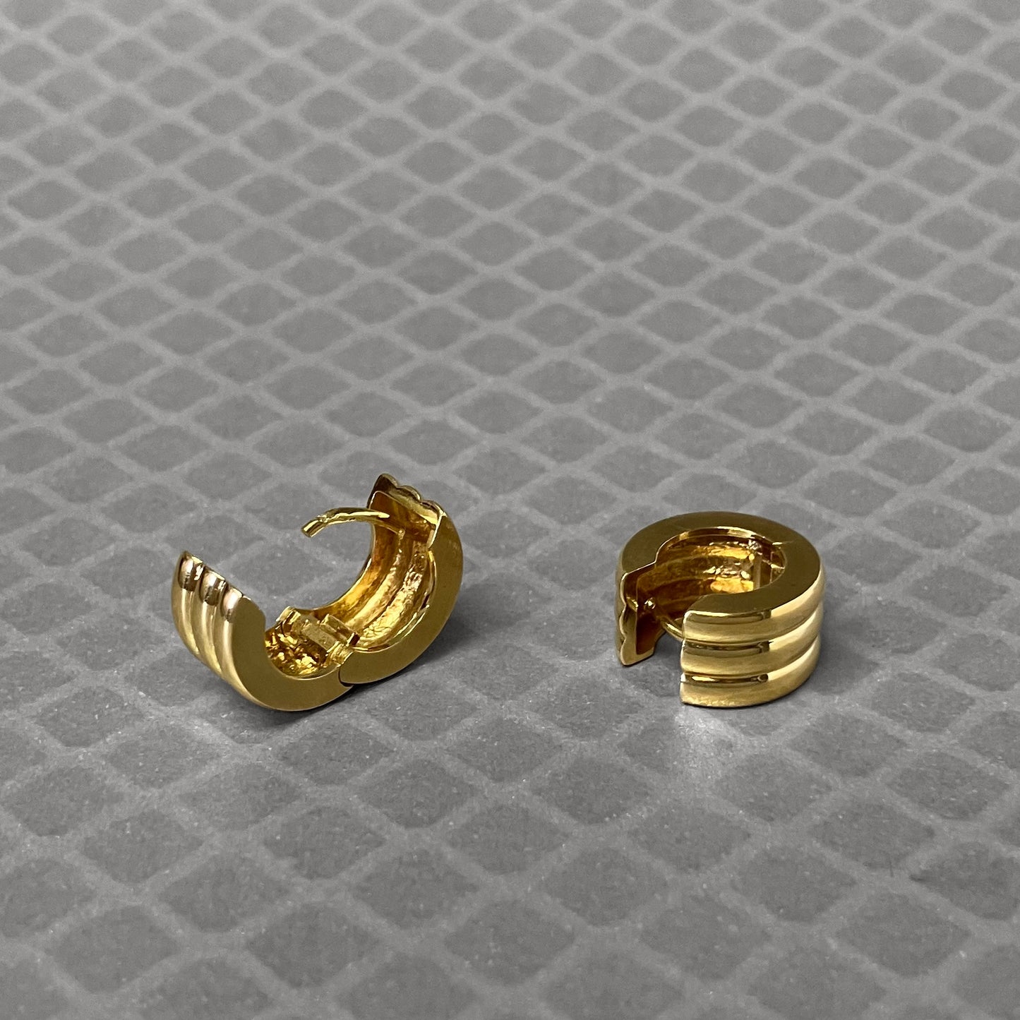 Preowned Yellow Gold Triple Ribbed Huggie Earrings