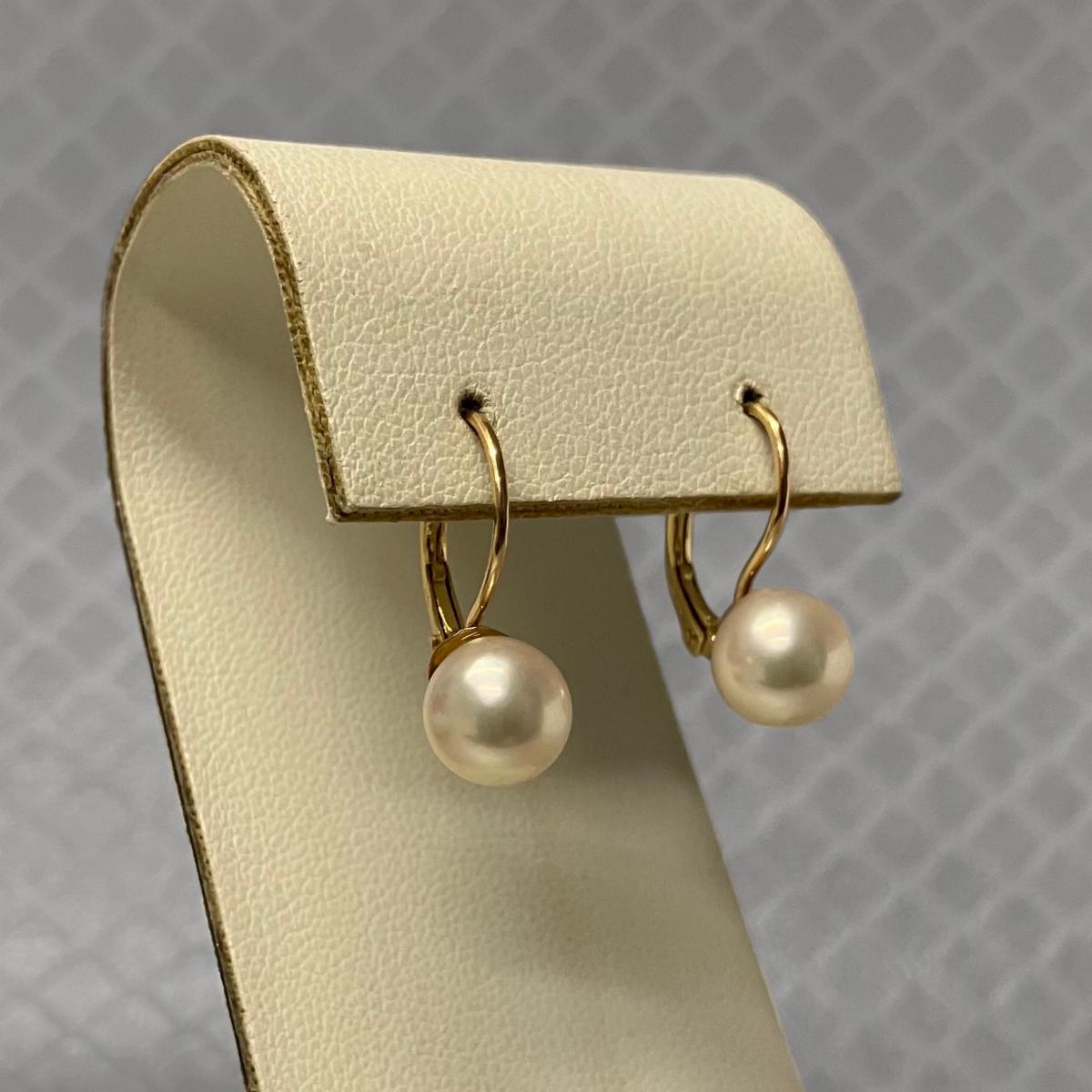Preowned Yellow Gold and Akoya Pearl Leverback Earrings
