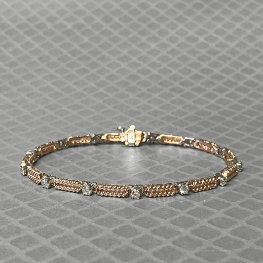 Preowned Rose Gold and Diamond Patterned Link Bracelet