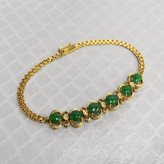 Preowned Yellow Gold Jadeite Jade and Diamond Bracelet