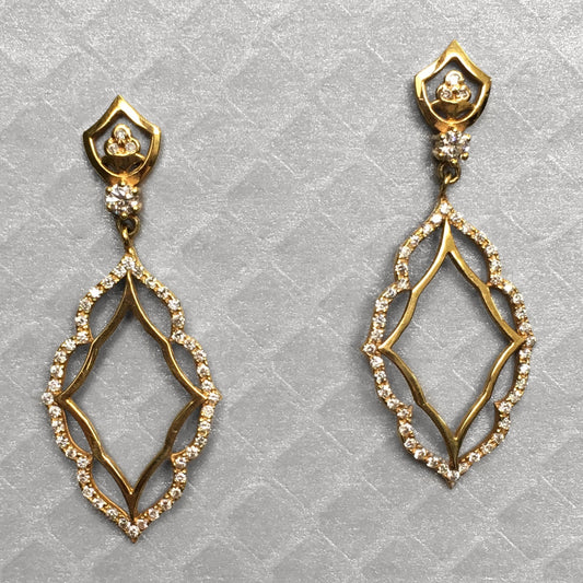 Preowned Yellow Gold and Diamond Open Scallop Dangle Earrings