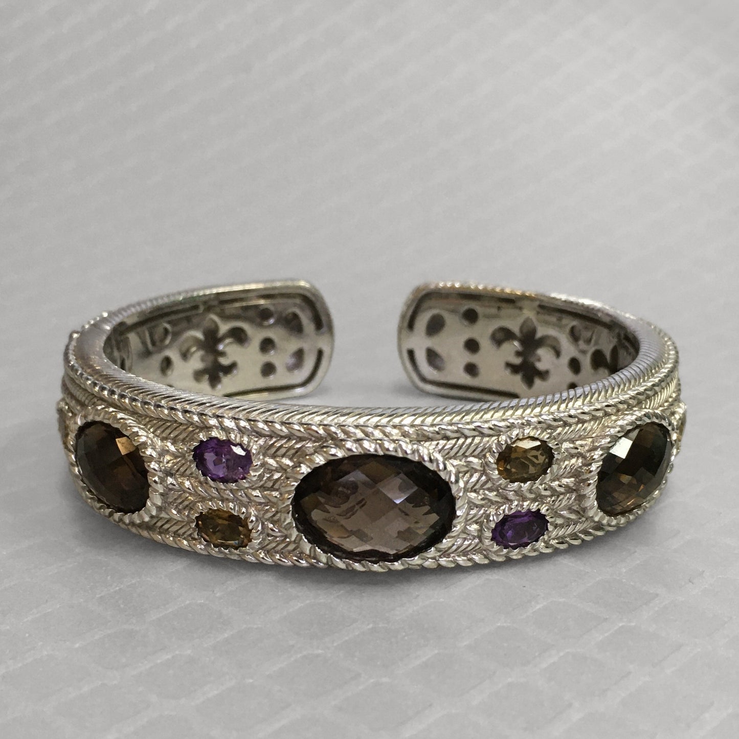 Preowned Sterling Silver and Multicolor Quartz Judith Ripka Cuff Bracelet