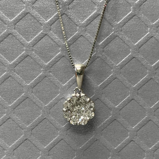 Preowned White Gold and Diamond Cluster Pendant
