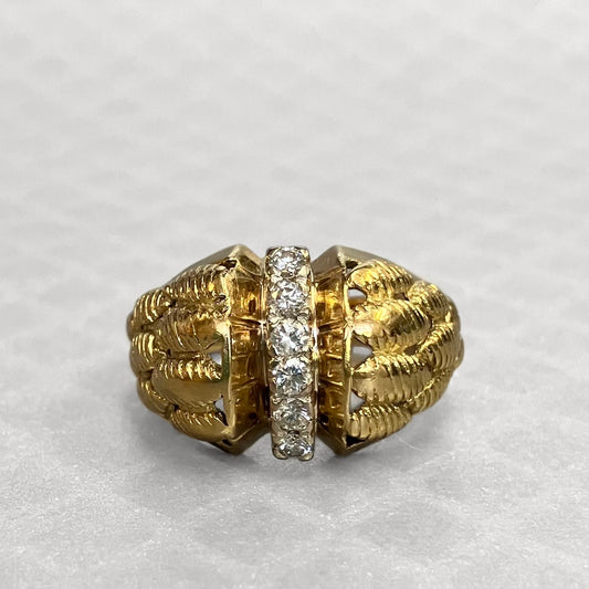 Preowned Yellow Gold and Diamond Textured Dome Ring