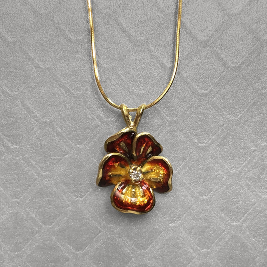 Preowned Yellow Gold Diamond and Enamel Pansy Pendant