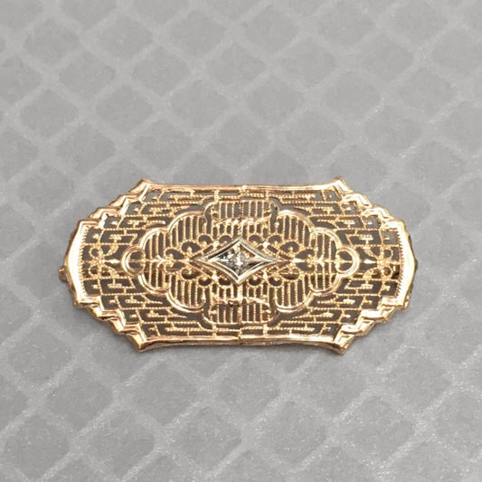 Preowned Yellow Gold and Diamond Filigree Brooch