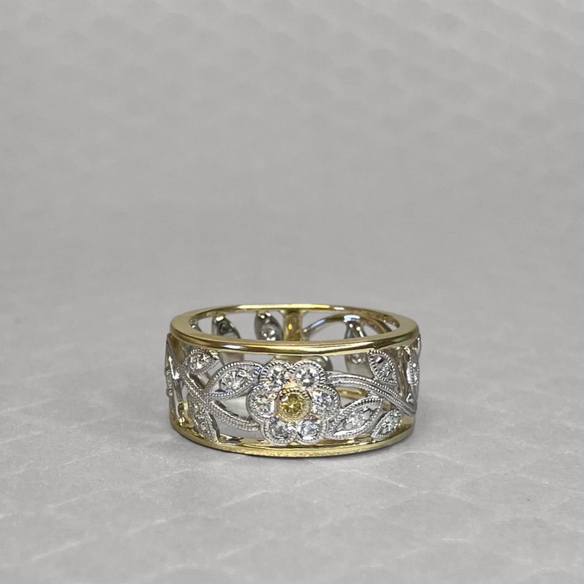 Preowned Yellow and White Gold Diamond Simon G Floral Ring