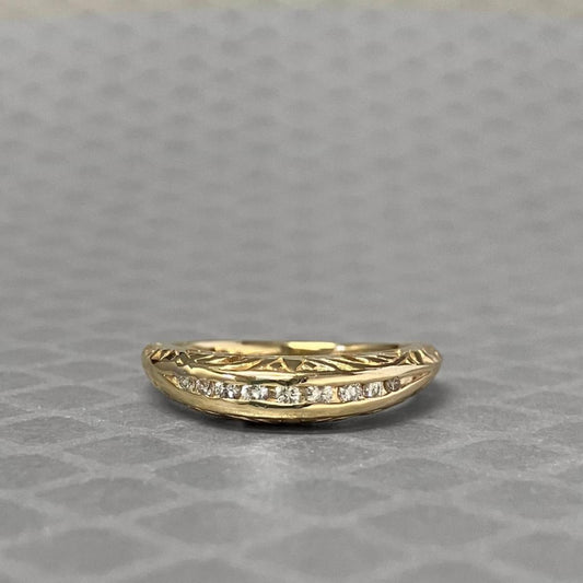 Preowned Yellow Gold and Diamond Domed Scroll Band