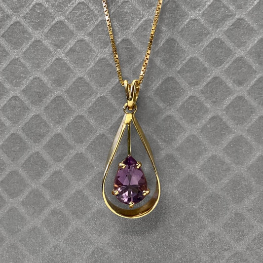 Preowned Yellow Gold and Pear Shaped Amethyst Open Mounting Pendant