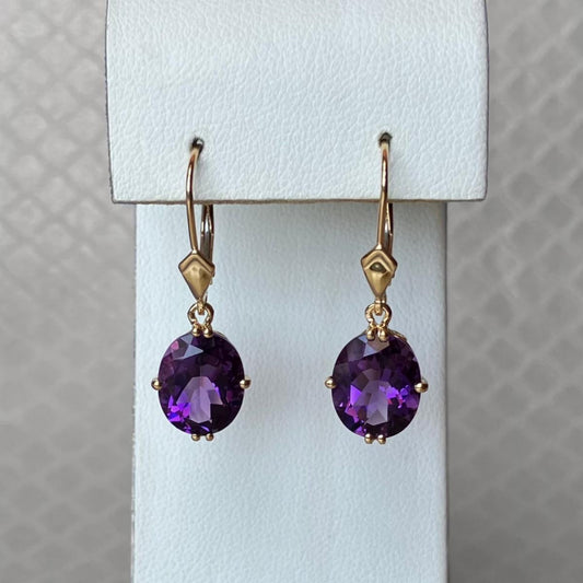 Preowned Yellow Gold and Amethyst Leverback Earrings