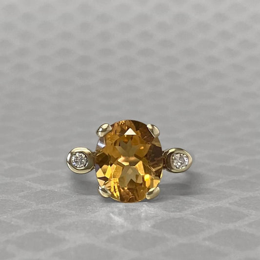 Preowned Yellow Gold Oval Citrine and Diamond Ring