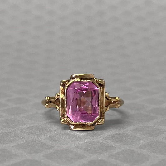 Preowned Yellow Gold and Synthetic Pink Sapphire Ring
