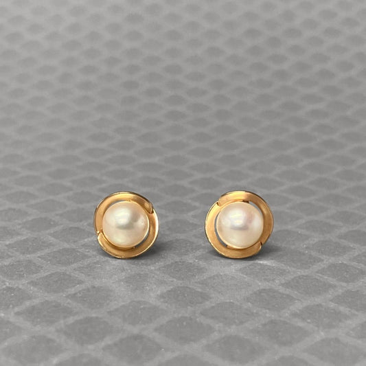 Preowned Yellow Gold and Cultured Pearl Stud Earrings