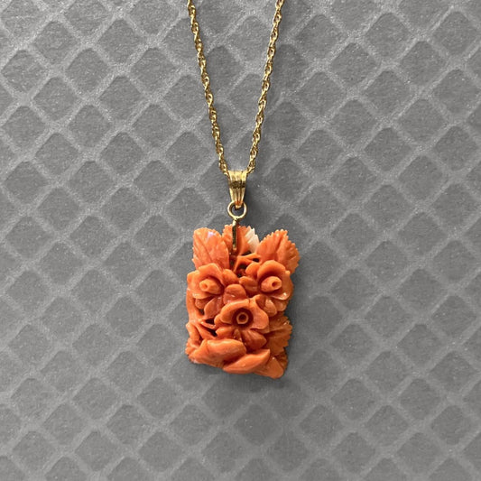 Preowned Yellow Gold and Carved Coral Pendant