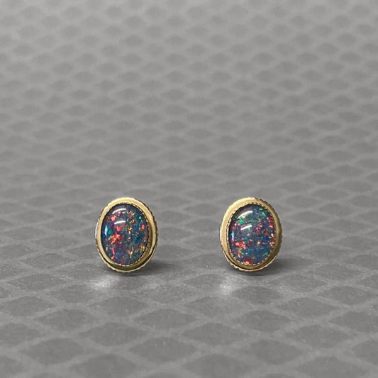 Preowned Yellow Gold and Opal Doublet Stud Earrings