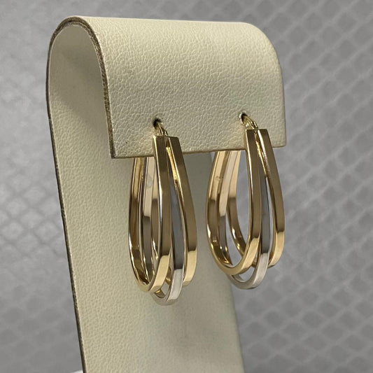Preowned Yellow and White Gold Triple Hoop Earrings
