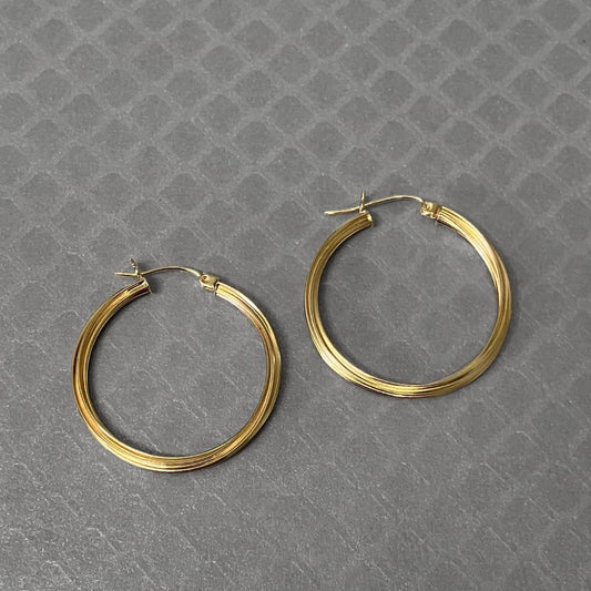 Preowned Yellow Gold Ribbed Twist Hoop Earrings