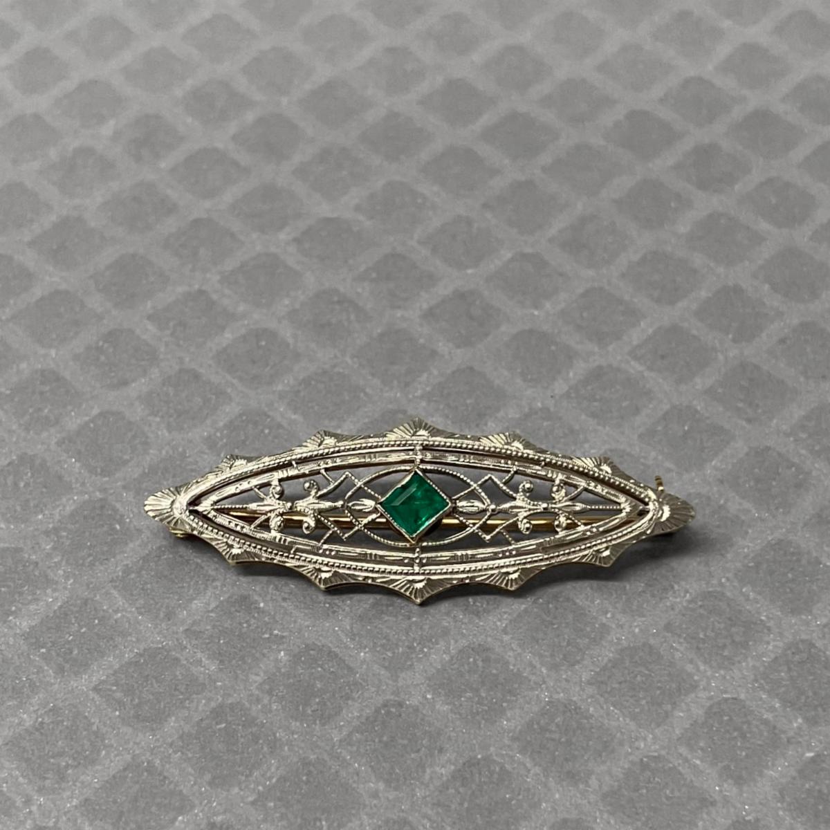 Preowned Platinum and Yellow Gold Emerald Krementz Brooch