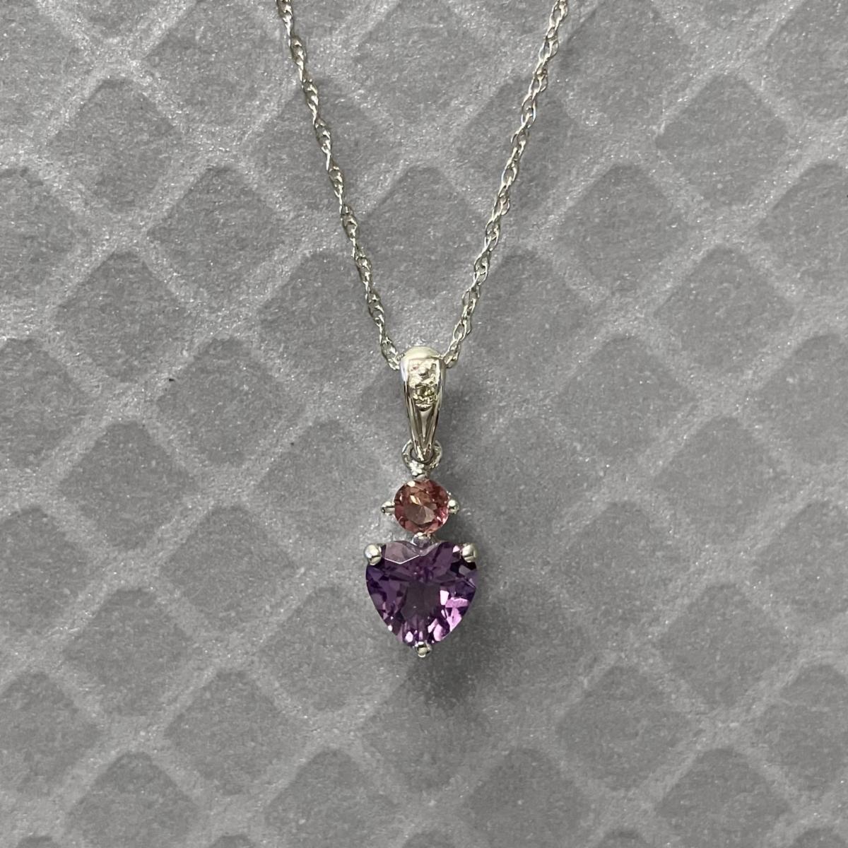 Preowned White Gold Amethyst, Pink Tourmaline and Diamond Pendant