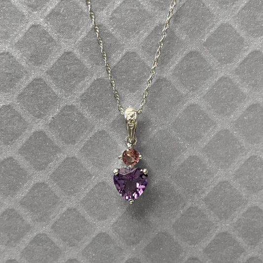 Preowned White Gold Amethyst, Pink Tourmaline and Diamond Pendant