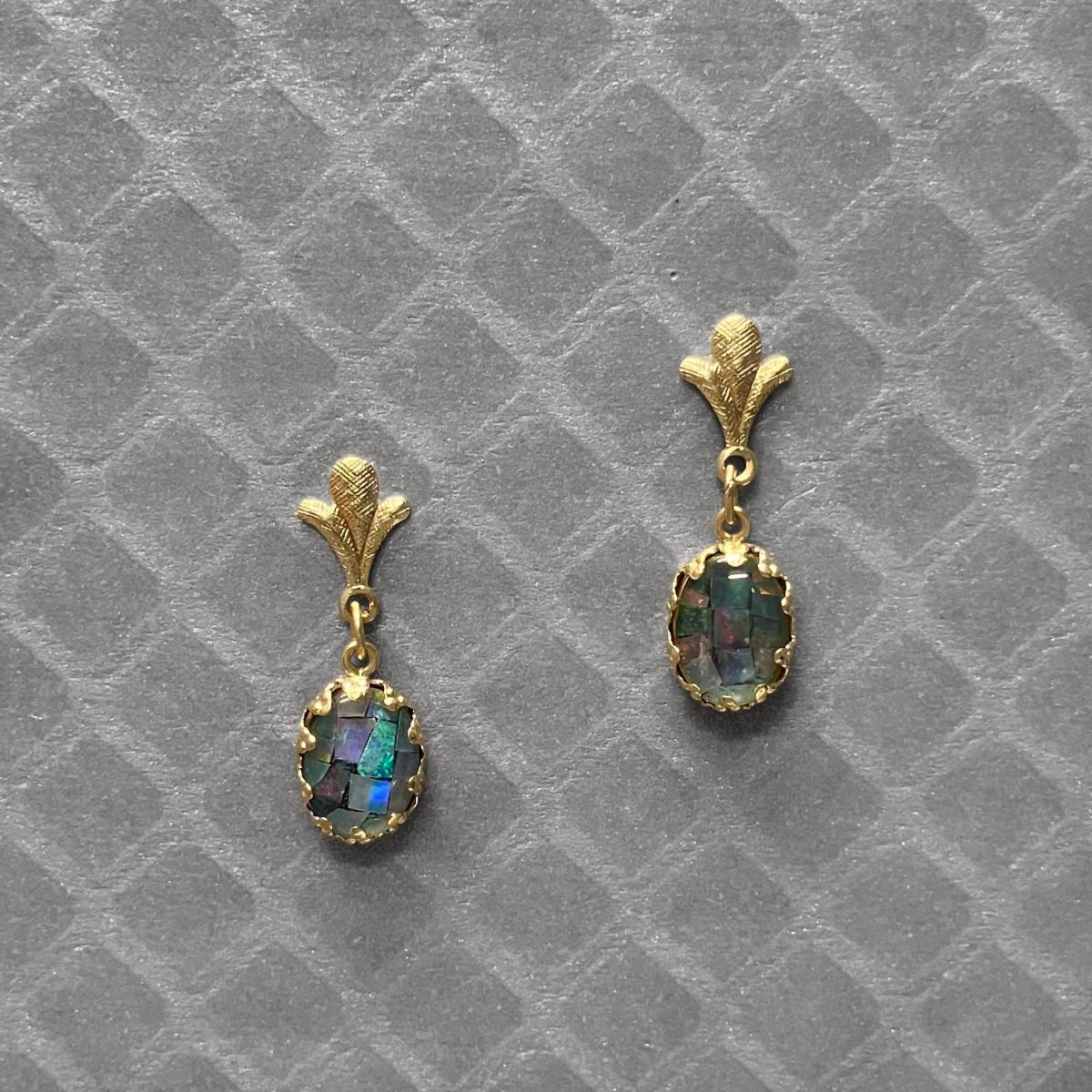 Preowned Yellow Gold and Mosaic Opal Dangle Earrings