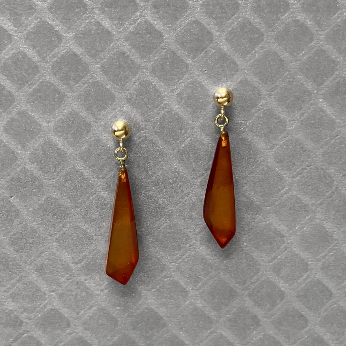 Preowned Yellow Gold and Amber Dangle Earrings