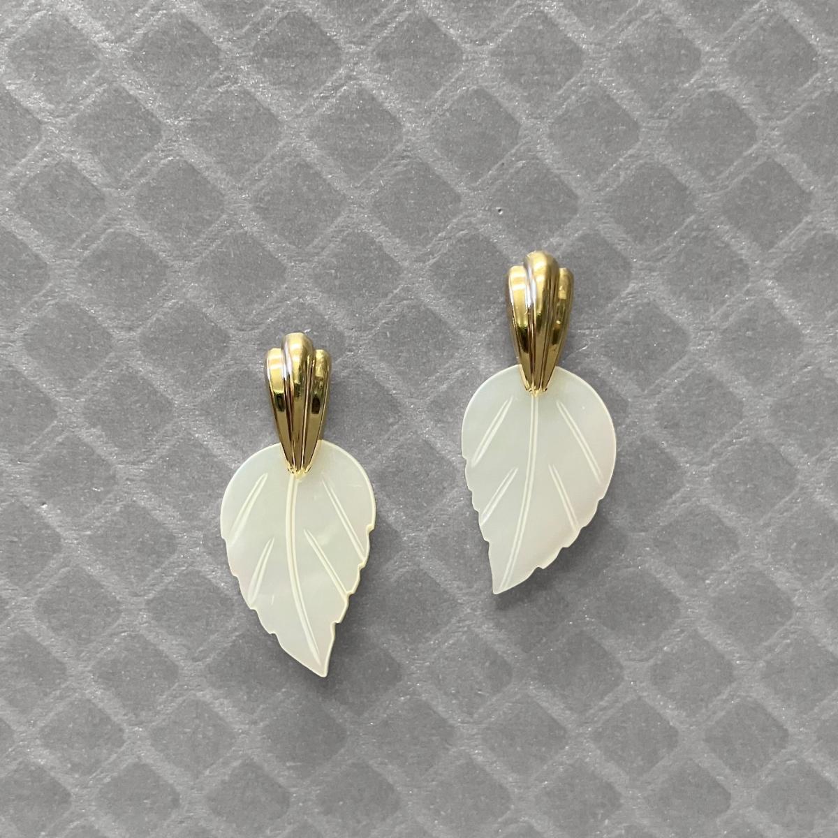 Preowned Yellow Gold and Mother of Pearl Leaf Earrings